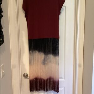 K Jordan Burgundy and Black Maxi Fringe / Tassels Dress